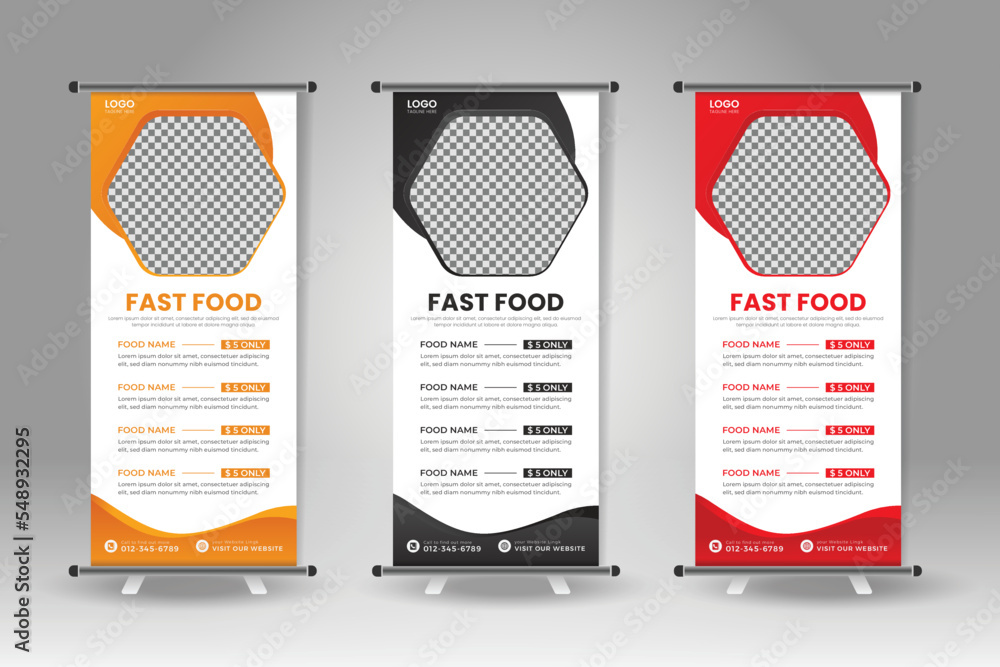 food menu rollup banner design, rollup banner, x banner, vertical ad