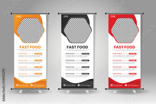 food menu roll-up banner design, roll-up banner, x banner, vertical ad roll-up food banner,menu, food, Fast food, burger, dinner, healthy, pizza, roll up, dish, template