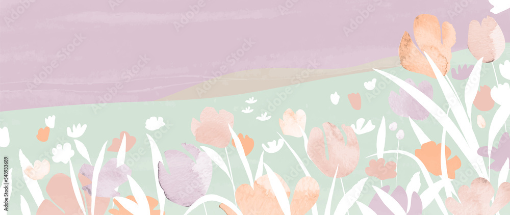 Fototapeta premium Minimal flower field landscape background