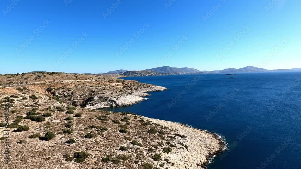 Aerial drone view of Greece. Vouliagmeni limanakia 2022 Aerial drone view of Greece. Vouliagmeni limanakia 2022