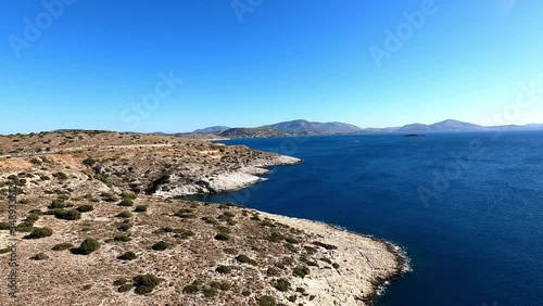 Aerial drone view of Greece. Vouliagmeni limanakia 2022 photo