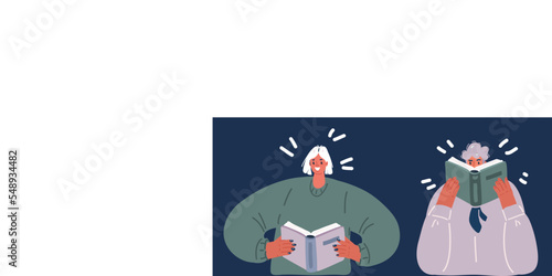 Wallpaper Mural Cartoon vector illustration of man and woman reading story book Torontodigital.ca