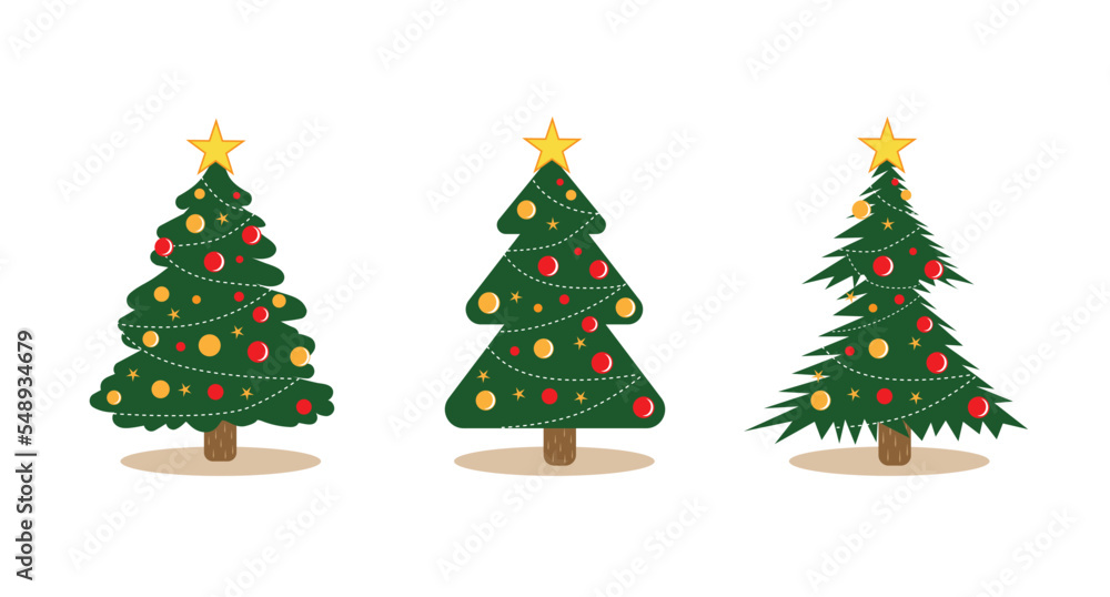 Christmas trees vector set in flat, cartoon design. Christmas trees vector set in flat, cartoon design.