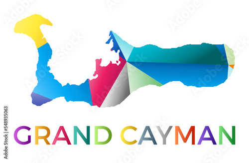 Bright colored Grand Cayman shape. Multicolor geometric style island logo. Modern trendy design. Astonishing vector illustration.