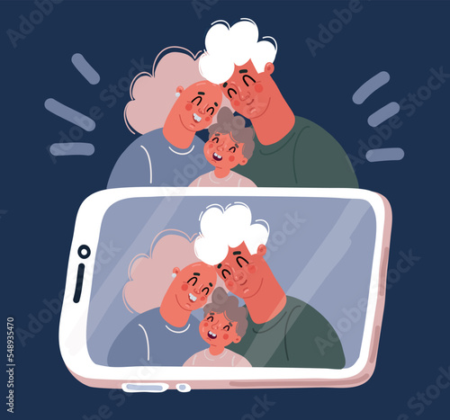 Cartoon vector illustration of Family together on display smartphone