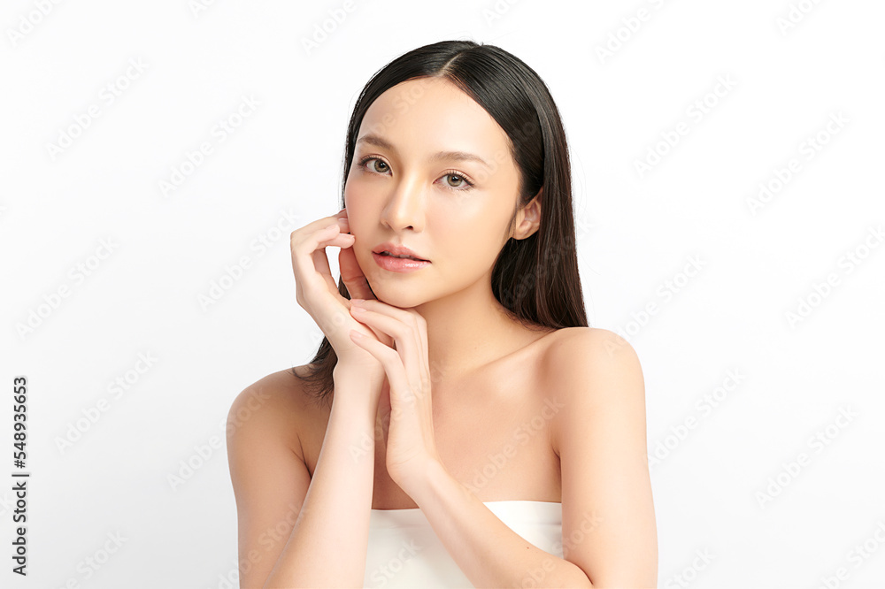 Beautiful young asian woman with clean fresh skin on white background, Face care, Facial treatment, Cosmetology, beauty and spa, Asian women portrait. Beautiful young asian woman with clean fresh skin on white background, Face care, Facial treatment, Cosmetology, beauty and spa, Asian women portrait.