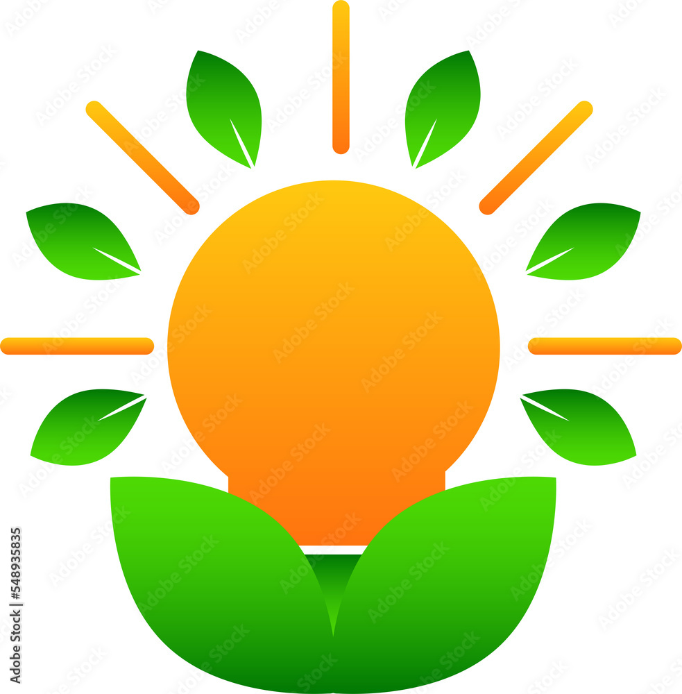 leaves and light bulb green energy icon