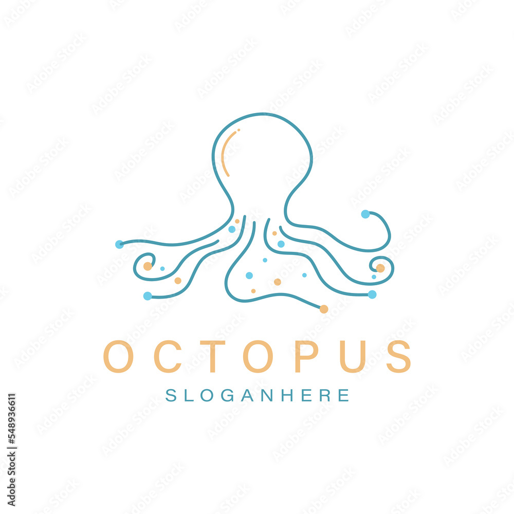 Obraz premium Octopus Cuttlefish Squid Tentacles Logo Design Template Monoline Style