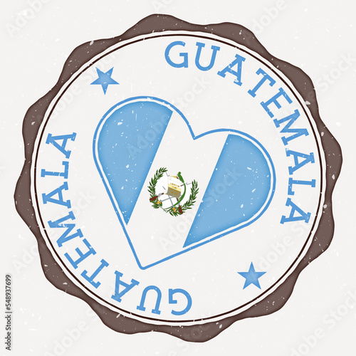 Guatemala heart flag logo. Country name text around Guatemala flag in a shape of heart. Elegant vector illustration.