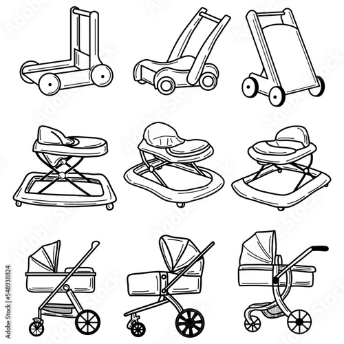 Doodle of baby walker and stroller