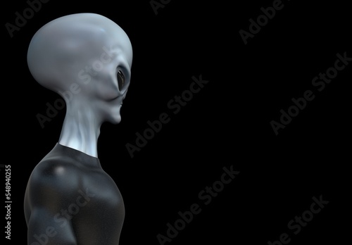 Gray Alien ET extraterrestrial. Extremely detailed and realistic high resolution 3d illustration.