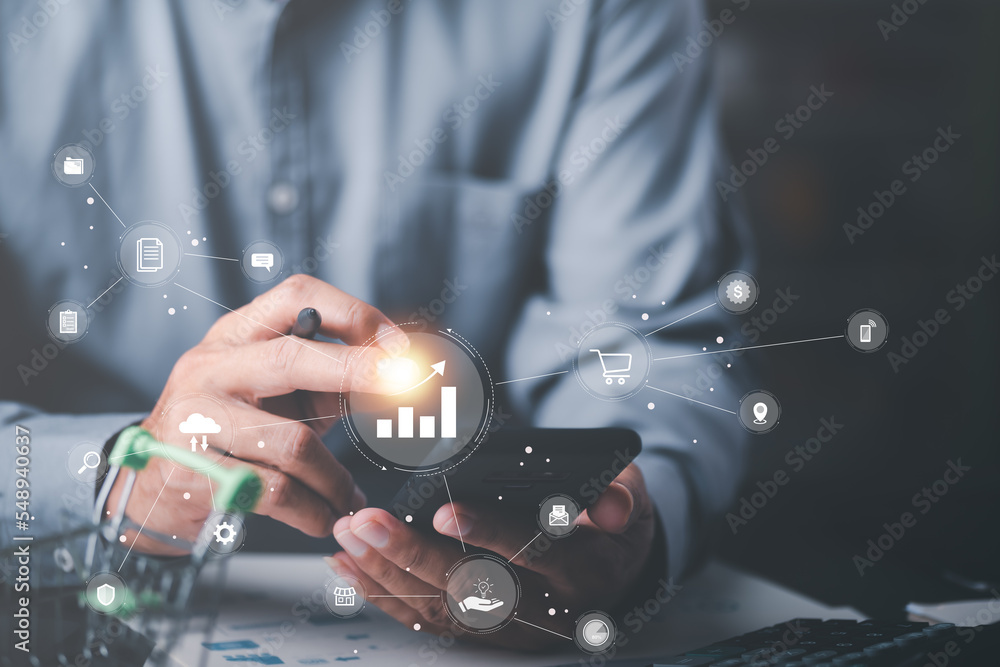 © chaylek - Entrepreneur Analyzes Sales Data, Profit Assessment Concept and Online Sales,business planning and strategy,order management via internet channels,Optimize business process workflow,Selling online