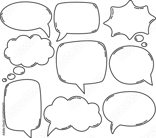 Hand drawn speech bubble set. Collection of vector elements 