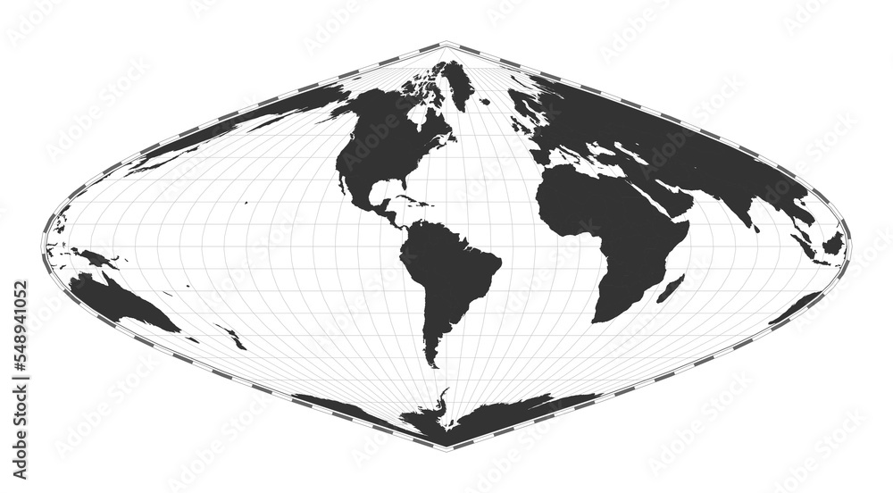 Vector world map. Sinusoidal projection. Plan world geographical map ...