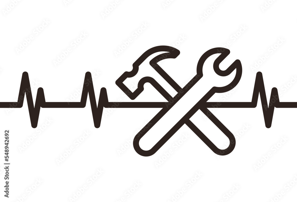 Heartbeat pulse with crossed hammer and wrench Heartbeat pulse with crossed hammer and wrench