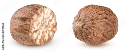 nutmeg isolated on white background macro. Set or collection