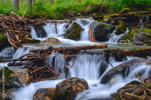 Mountain waterfall in Belaya river, Caucasus mountains, Russia