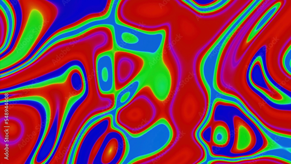 Abstract psychedelic background with colorful acid stains. Design. Moving multicolored transforming shapes.