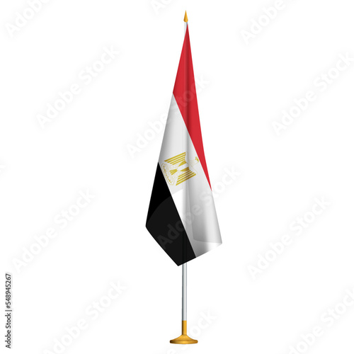 Isolated small national flag of Egypt vector with golden flagpole.Standing miniature Egyptian flag photo