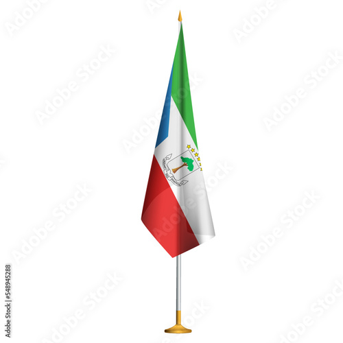 Isolated small national flag of Equatorial Guinea vector with golden flagpole.Standing miniature flag of Equatorial Guinea photo