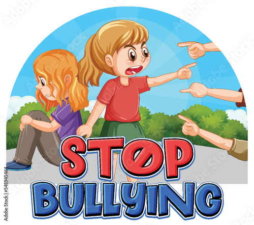 Stop Bullying text with cartoon character