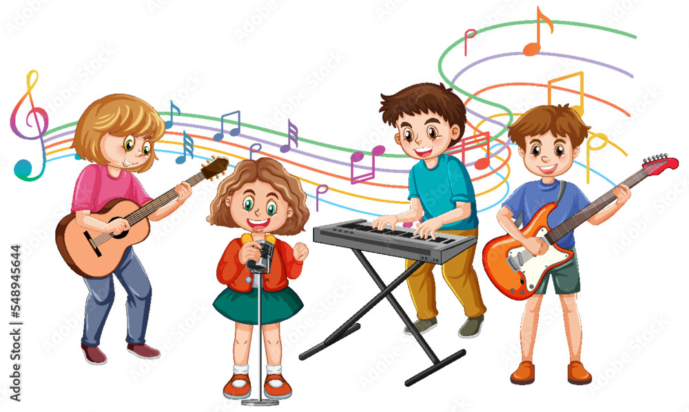Children playing different musical instruments Children playing different musical instruments