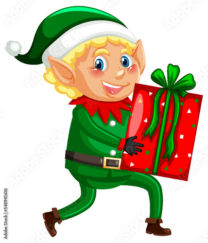 Little elf holding Christmas gift