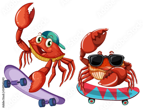 Cute crab cartoon character skating