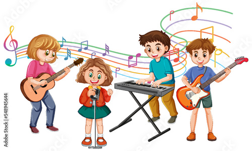 Children playing different musical instruments
