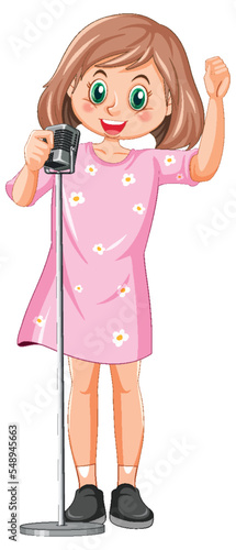 Girl singing with microphone vector