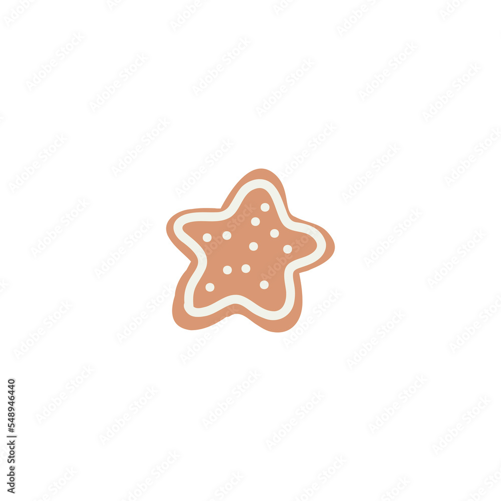 Funny ginger star sticker. Gingerbread doodle xmas clipart. Vector hand drawn christmas illustration Funny ginger star sticker. Gingerbread doodle xmas clipart. Vector hand drawn christmas illustration