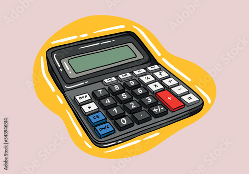 Hand drawn Calculator, math device. Financial analytic, vector icon. Cartoon minimal style.