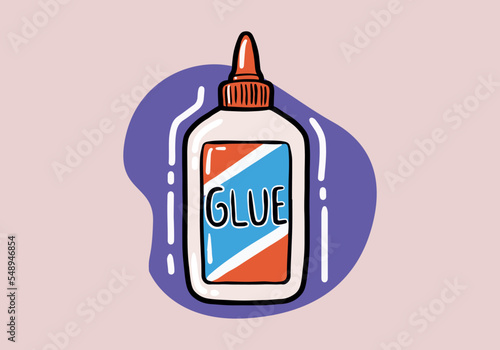 Hand drawn Bottle of white glue with red top isolated on background. Flat vector illustration