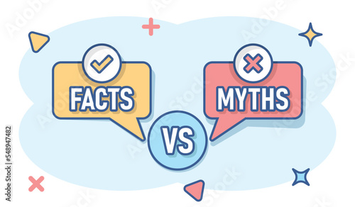 Photo Myths vs facts icon in comic style