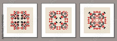 Set of posters with traditional Ukrainian embroidery ethnic ornament vyshyvanka