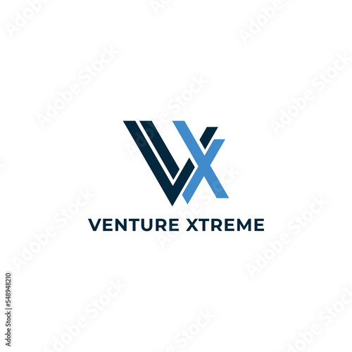 Abstract initial letter VX or XV logo in blue color isolated in white background applied for sport business logo also suitable for the brands or companies have initial name XV or VX. photo