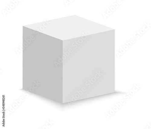 White cube. 3D abstract box with shadow. Geometric paper square empty package. Gift box or shoebox