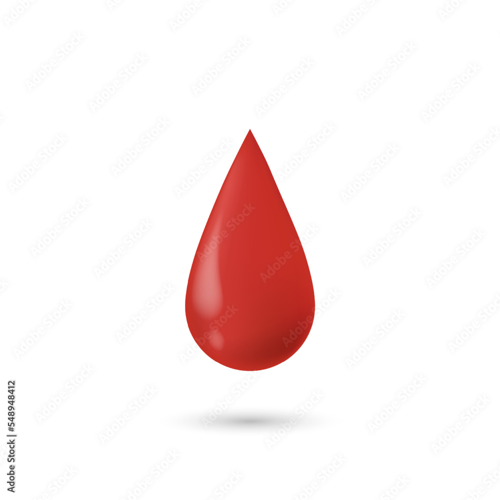 Red shiny blood drop. Droplet realistic flat vector clipart. Vector medical concept Red shiny blood drop. Droplet realistic flat vector clipart. Vector medical concept