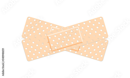 Medical plaster. First aid band plaster strip medical patch. Wound cross plastering band and porous bandage plasterers