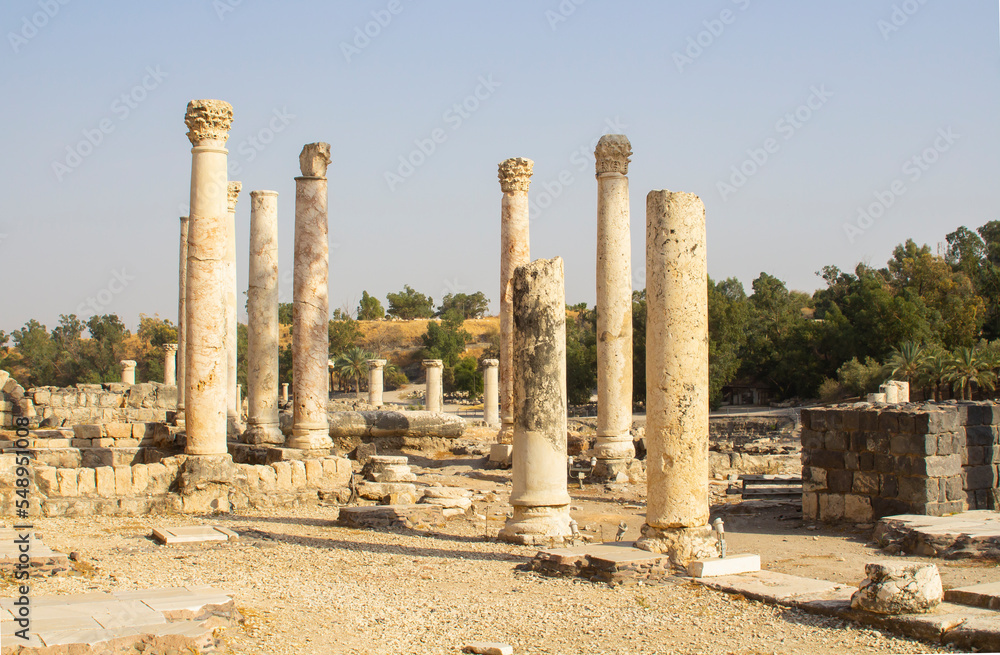 An ancient temple in the Roman ruins of Beth Shean National Park close to Mount Gilboa, the death site of King Saul of Israel