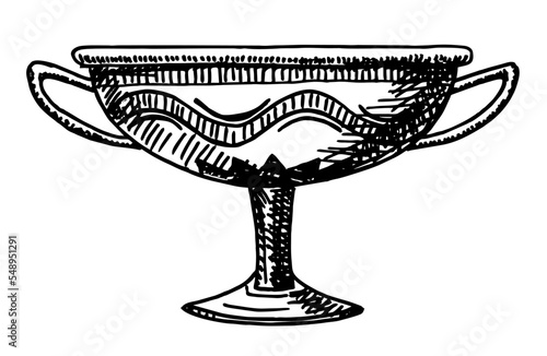 Ceramic Vase from excavations in Greece, painted archaeological pottery. Ancient Greek jug, pot, terracotta ceramic with ornament. Artifact