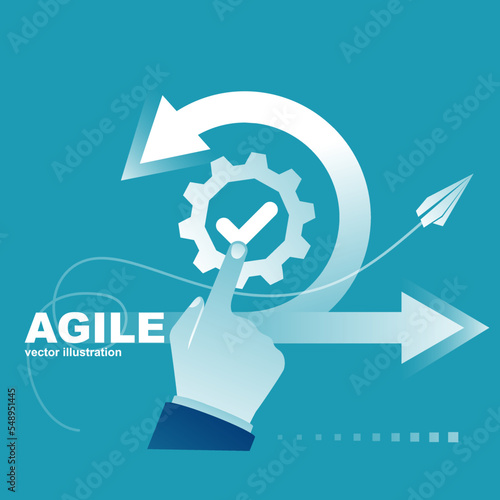 Agile concept. Businessman running to success. Life cycle, processes scheme. Vector illustration flat design. Isolated on background.