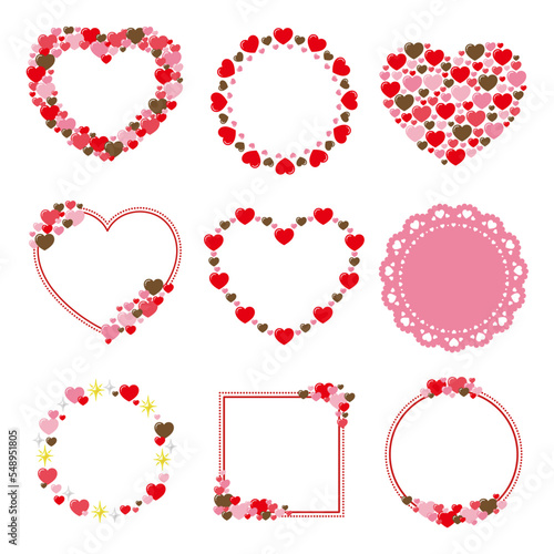 かわいい赤のバレンタインデーハート型フレームセット 線無し