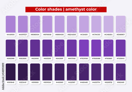 Color palette, Amethyst/Purple color shades, Color harmony, Set of trendy flat colours, Swatches