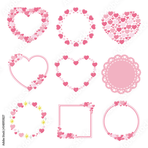 かわいいピンクのハート型フレームセット 線無し