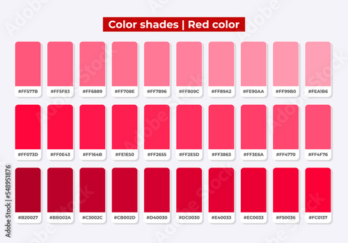 Color palette, Red color shades, Color harmony, Set of trendy flat colours, Swatches