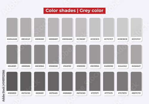 Color palette, Grey color shades, Color harmony, Set of trendy flat colours, Swatches