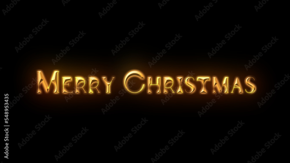 Obraz premium Merry Christmas tittle on a black background with particles. Happy New Year 2023 Greetings Card Abstract Blinking Sparkle Glitter Particle. Merry Christmas. Gold and black