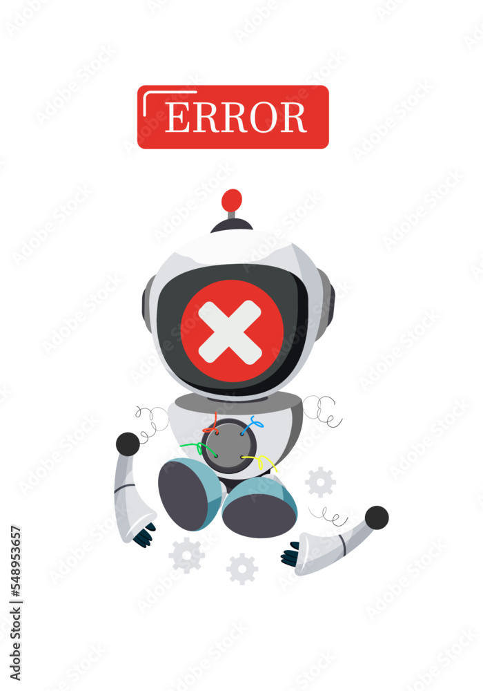Robot error character vector design. Mascot ai tech for website warning page repair and trouble shoot. Vector Illustration.
Robot error character vector design. Mascot ai tech for website warning page repair and trouble shoot. Vector Illustration.