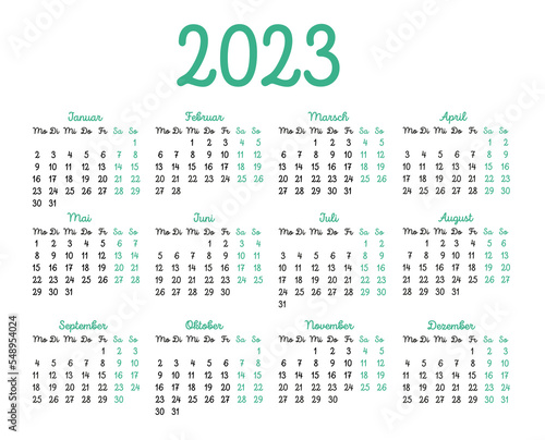 Calendar grid for 2023 in German.